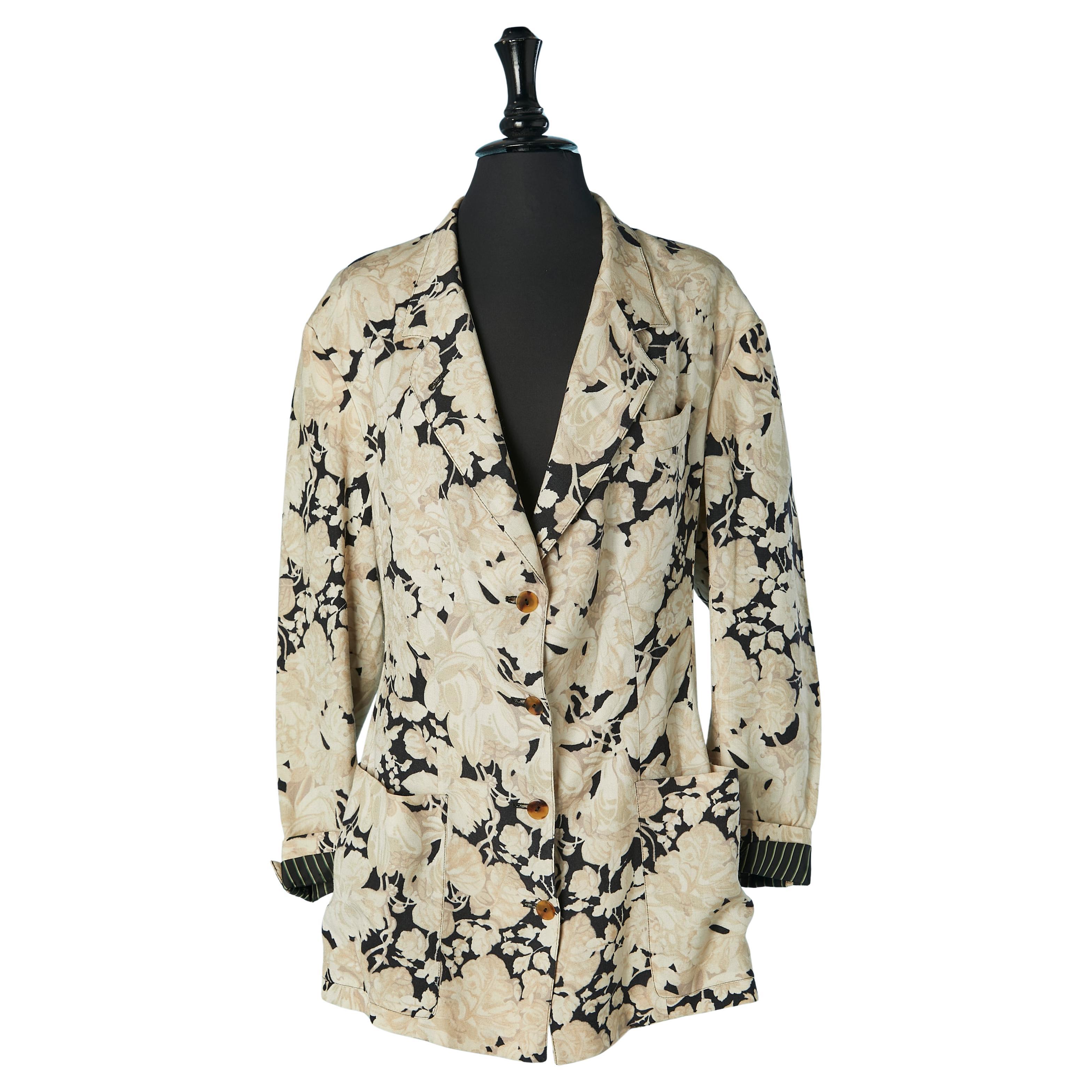 Chaqueta de lino de un solo pecho con estampado de flores JEAN-PAUL GAULTIER pour GIBO