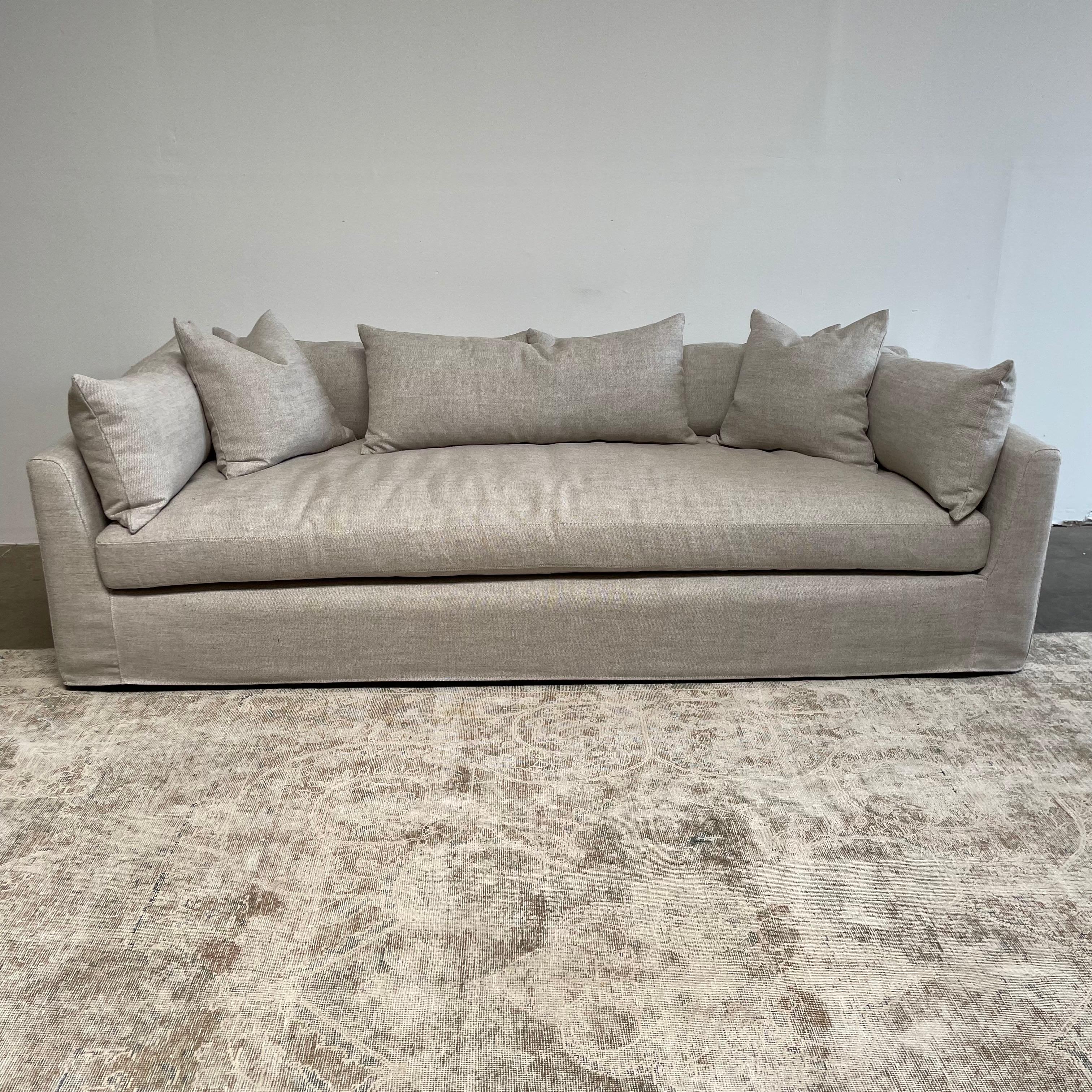 Contemporary Linen Slip Covered Sofa with Down Cushions  For Sale