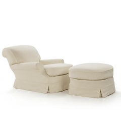 Linen Slipcover Armchair and Ottoman Set, Handcrafted in Spain