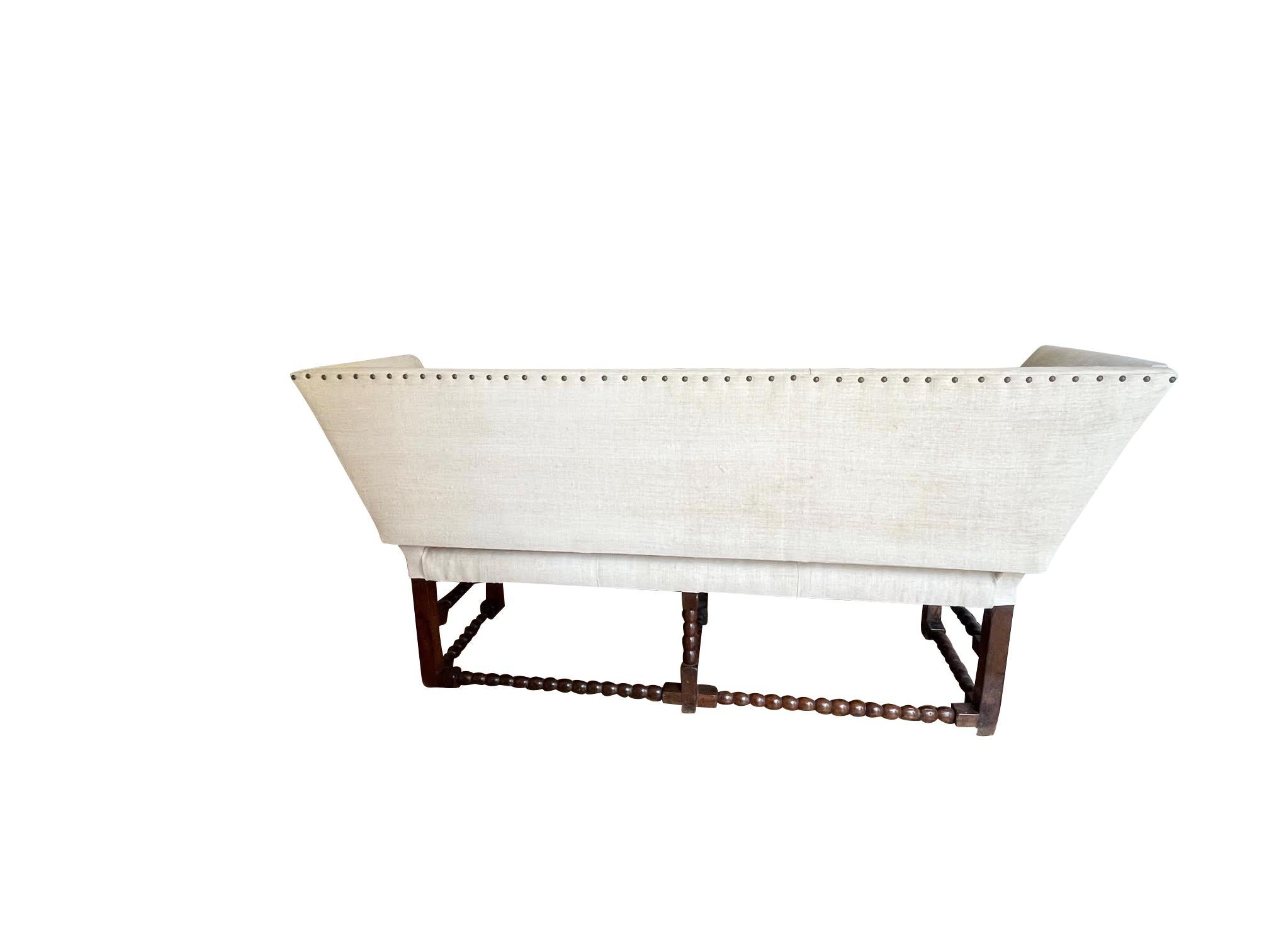Italian Linen Upholstered Wing Bench, Italy, 1900c