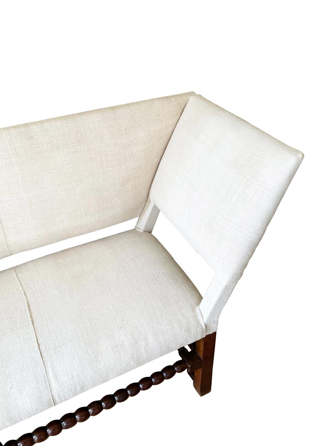 Linen Upholstered Wing Bench, Italy, 1900c In Good Condition In New York, NY