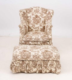 Linen Upholstered Wingback Chair and Ottoman