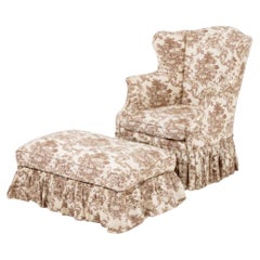 Linen Upholstered Wingback Chair and Ottoman