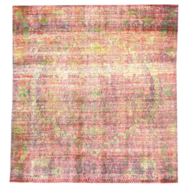 Linen, Wool, and Silk Rug 8'8" x 9'5'' For Sale at 1stDibs