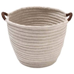 Linen Woven Basket in Natural with Leather Handles Custom Crafted in the USA