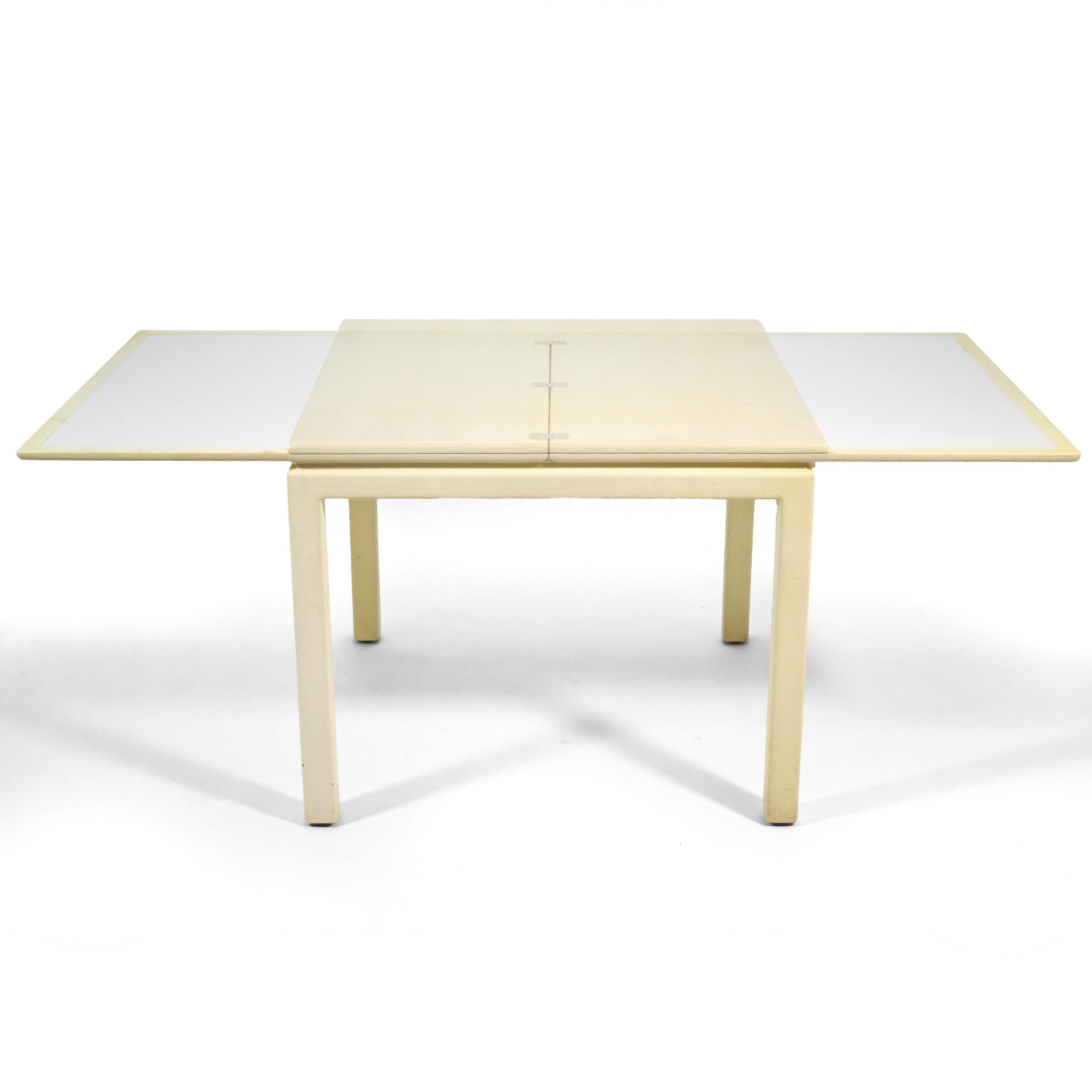 Linen-Wrapped fliptop Game Table in the Manner of Karl Springer 2