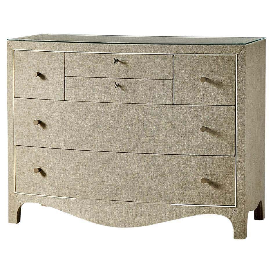 Linen Chest Painted Linen Wrapped Bombe Chest For Sale at 1stDibs