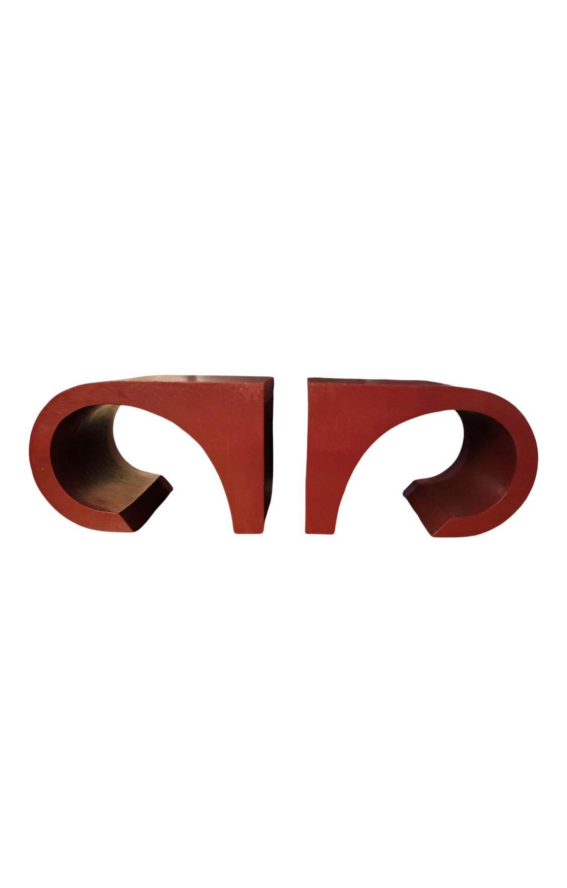 Unusual curvy sculptural tables in a linen-wrapped plum-lacquered finish.

Rumored to have been manufactured in one of Karl Springer's regular workrooms that produced his pieces.

Beautiful solid condition.


These would benefit from a new