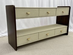 Buffet / Table console enveloppée de lin, Console TV, Noyer, Laiton, Américain