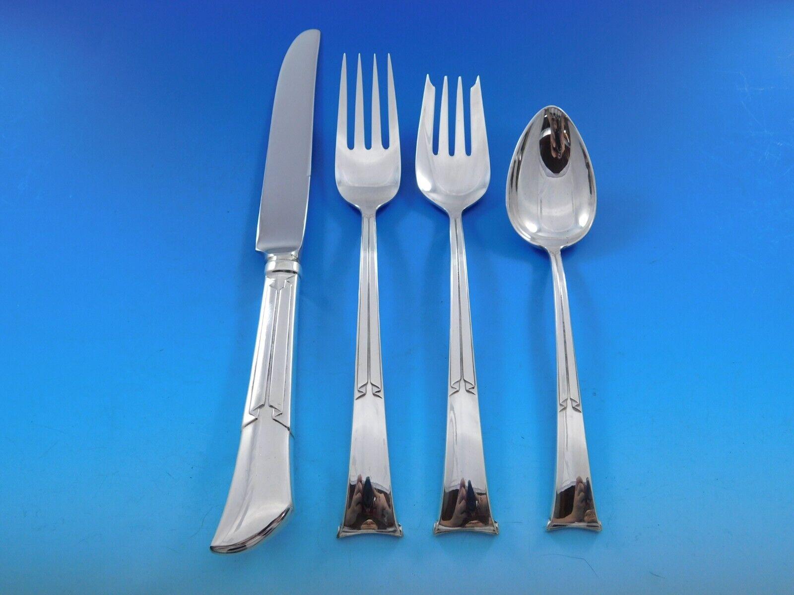 20th Century Linenfold by Tiffany and Co. Sterling Silver Flatware Service 8 Set 79 pc Dinner For Sale