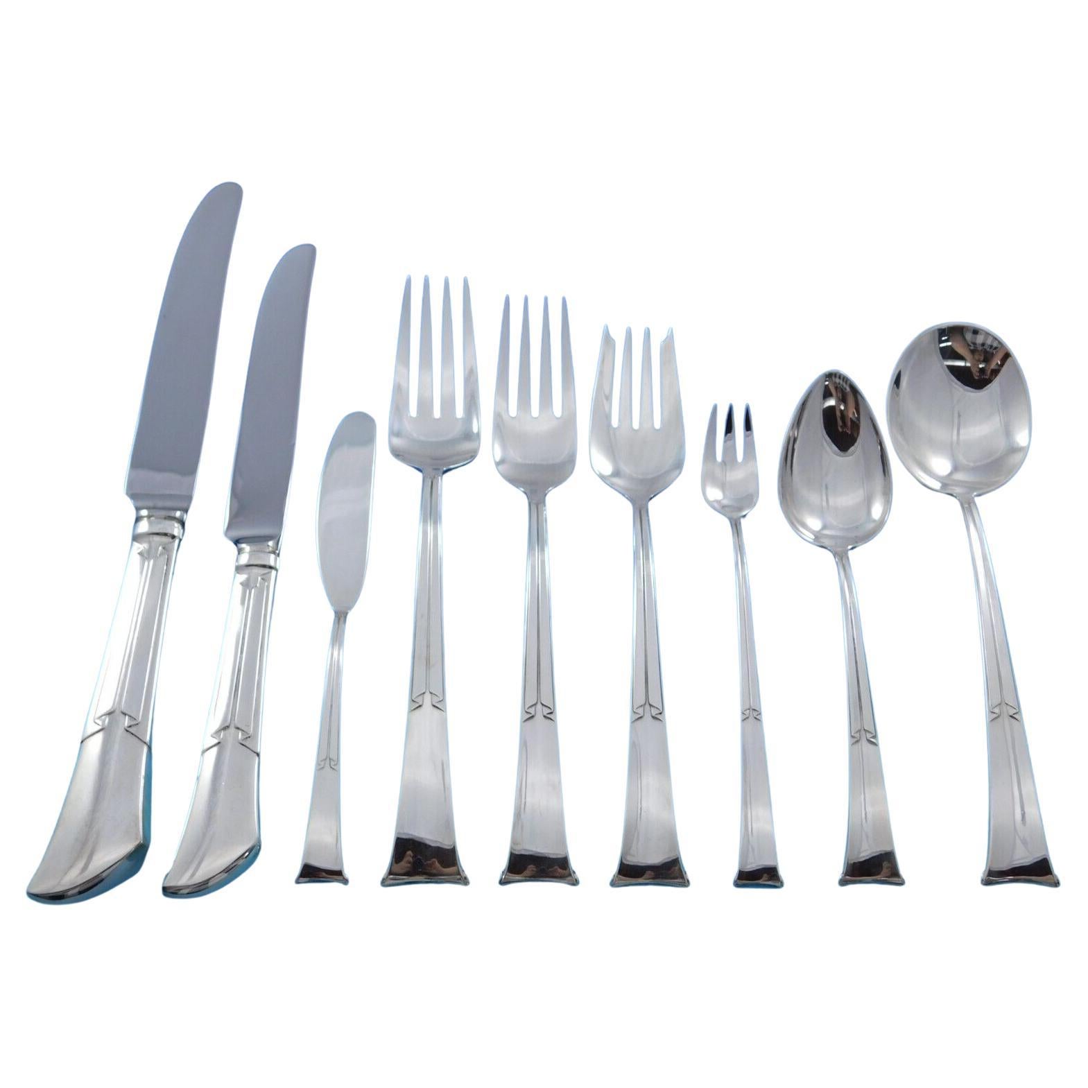 Linenfold by Tiffany and Co. Sterling Silver Flatware Service 8 Set 79 pc Dinner For Sale