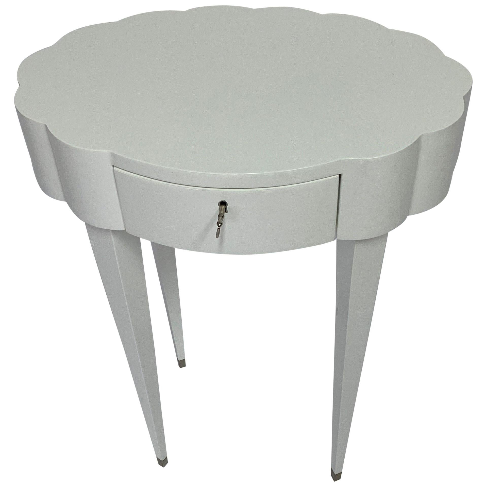 Linenfold Carved Oval White Lacquer Side Table, in Stock