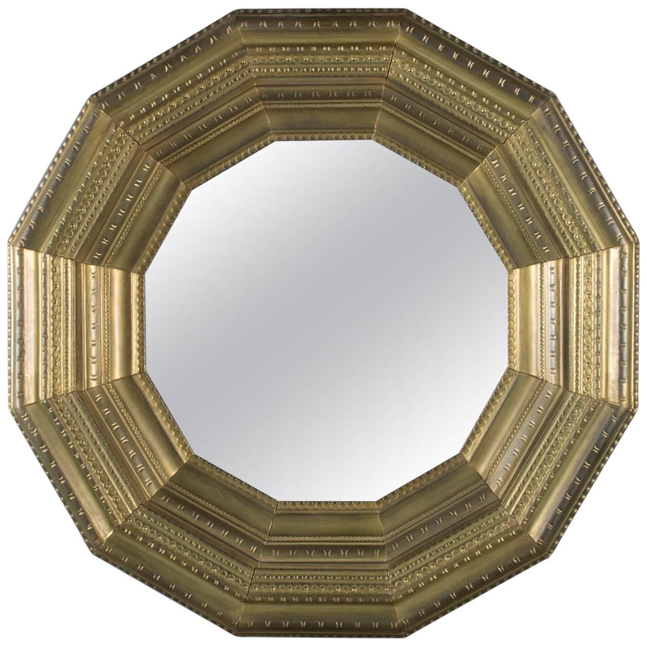 Linenfold Hollywood Regency Stylized Sunburst Deep Wall Mirror, 20th Century