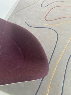 "Lines" , 100pct wool hand-tufted carpet, grey theme, colorful silk lines, rug