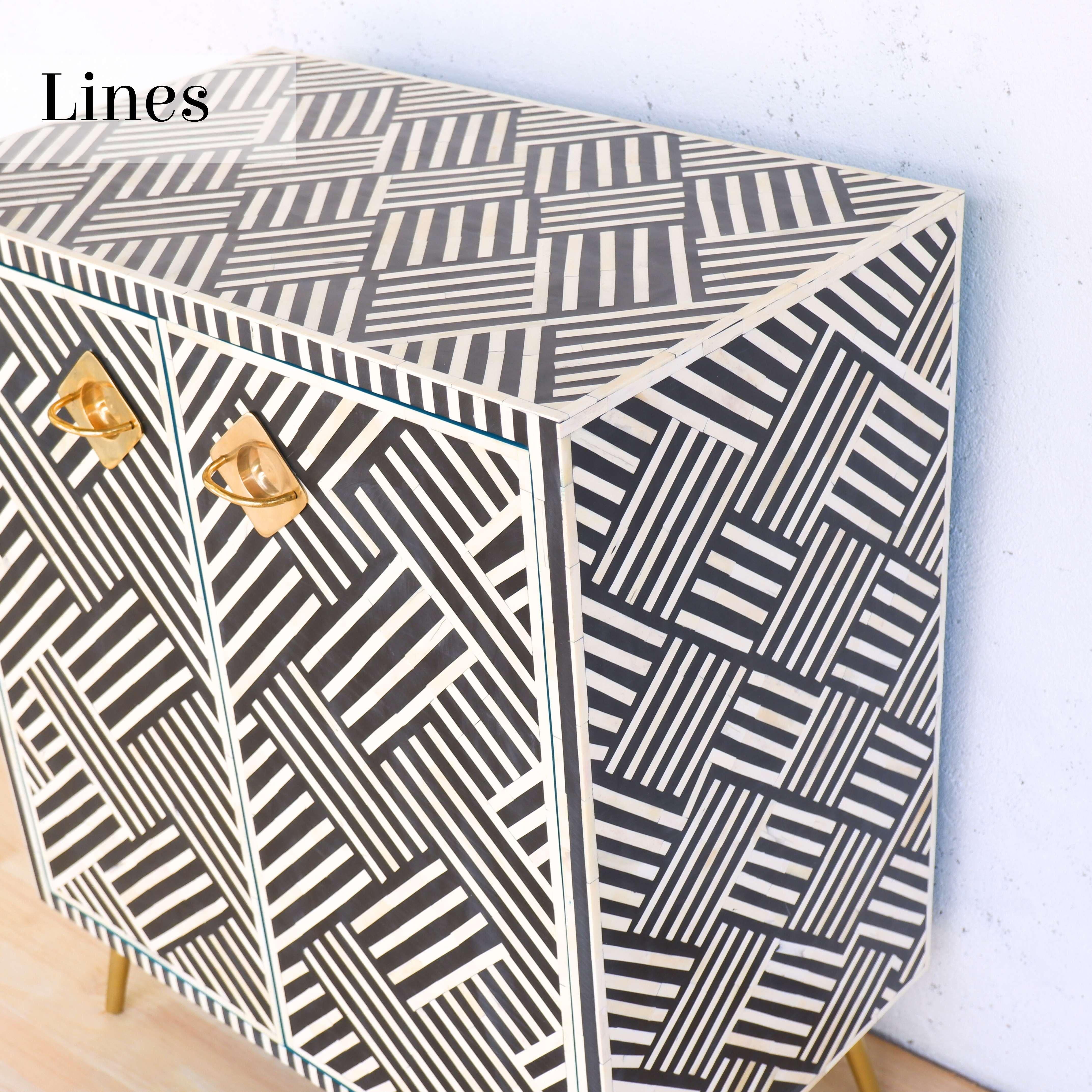 Mid-Century Modern Lines Black Inlay Cabinet,  Handcrafted by Artisanal For Sale