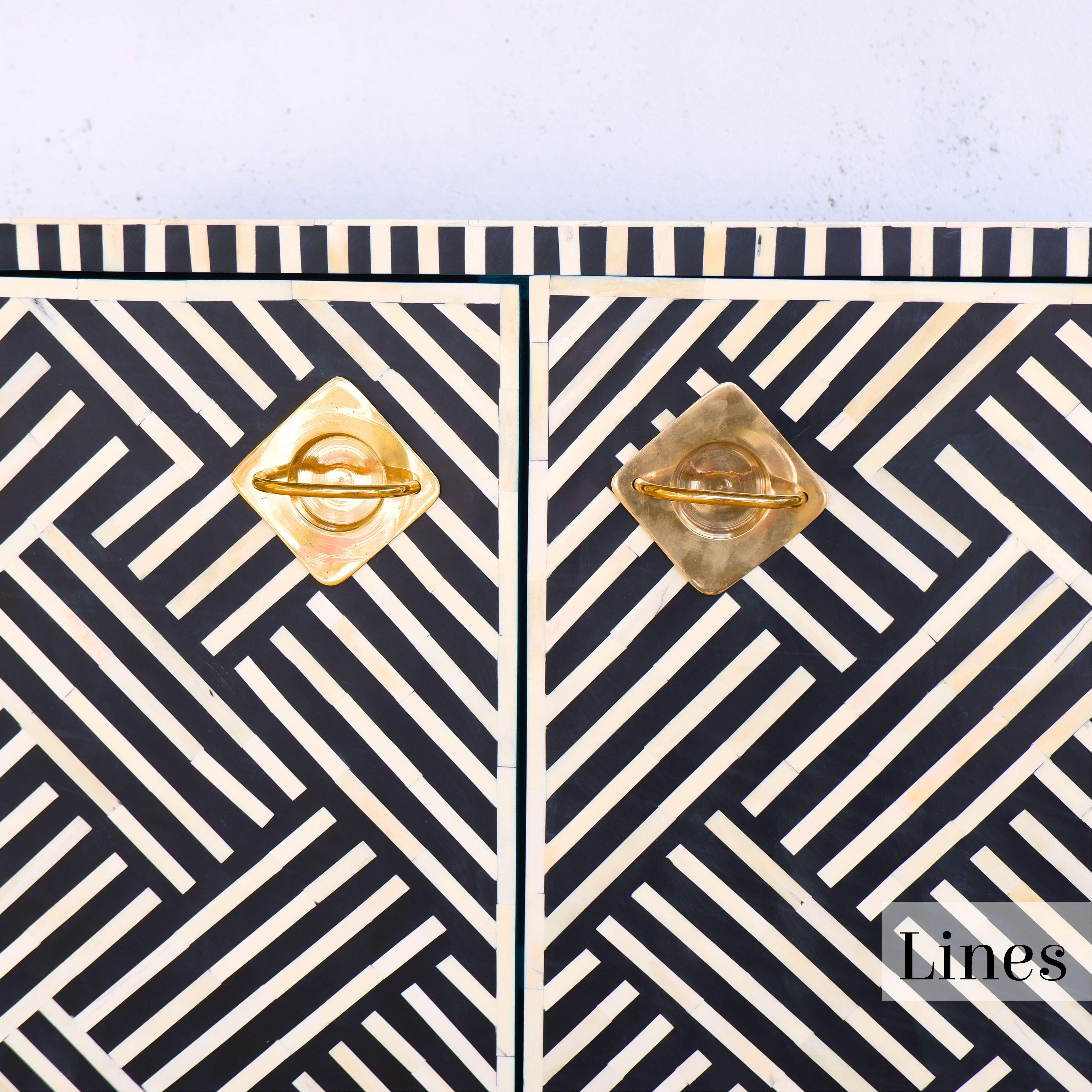 Indian Lines Black Inlay Cabinet,  Handcrafted by Artisanal For Sale