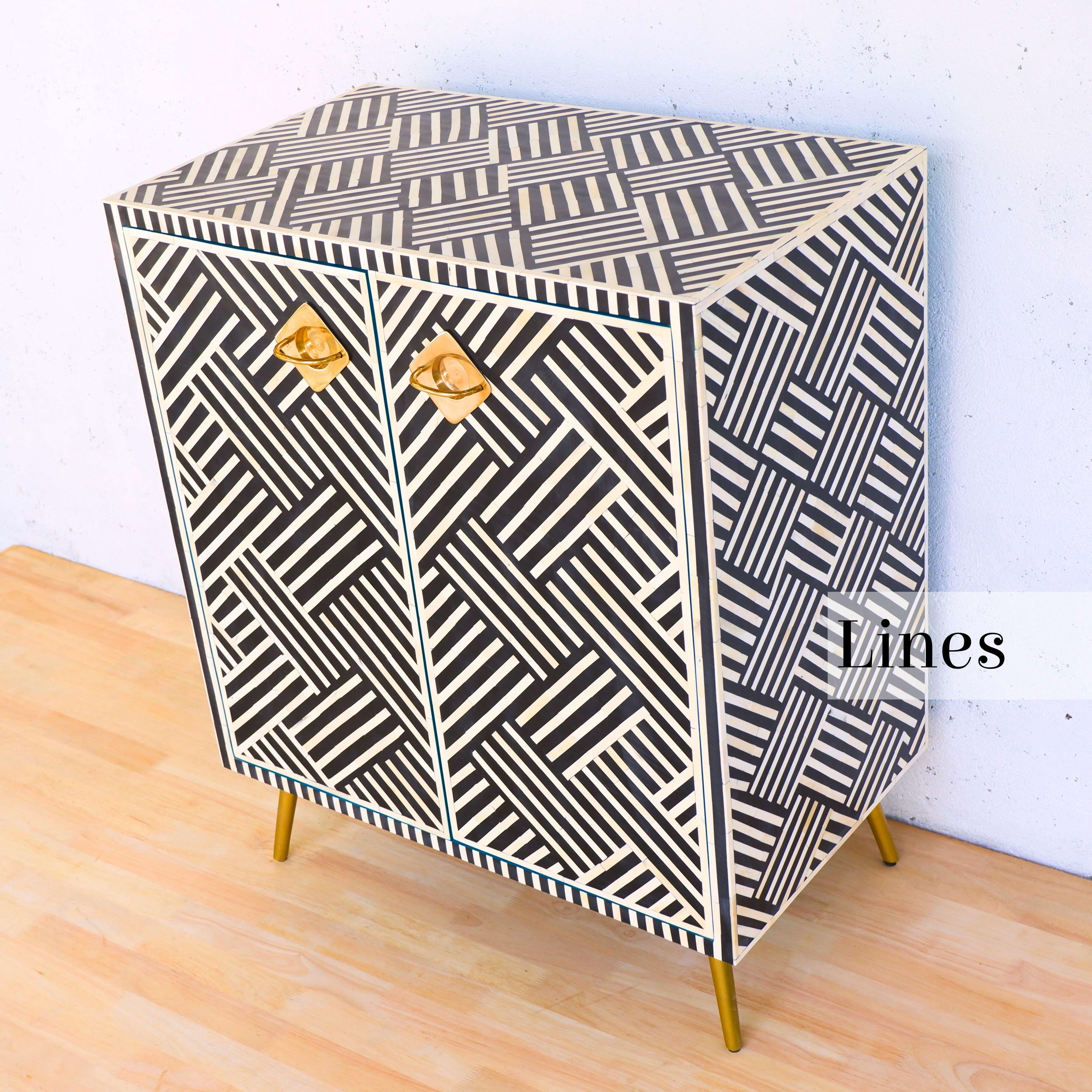 Lines Black Inlay Cabinet,  Handcrafted by Artisanal In New Condition For Sale In New York, NY