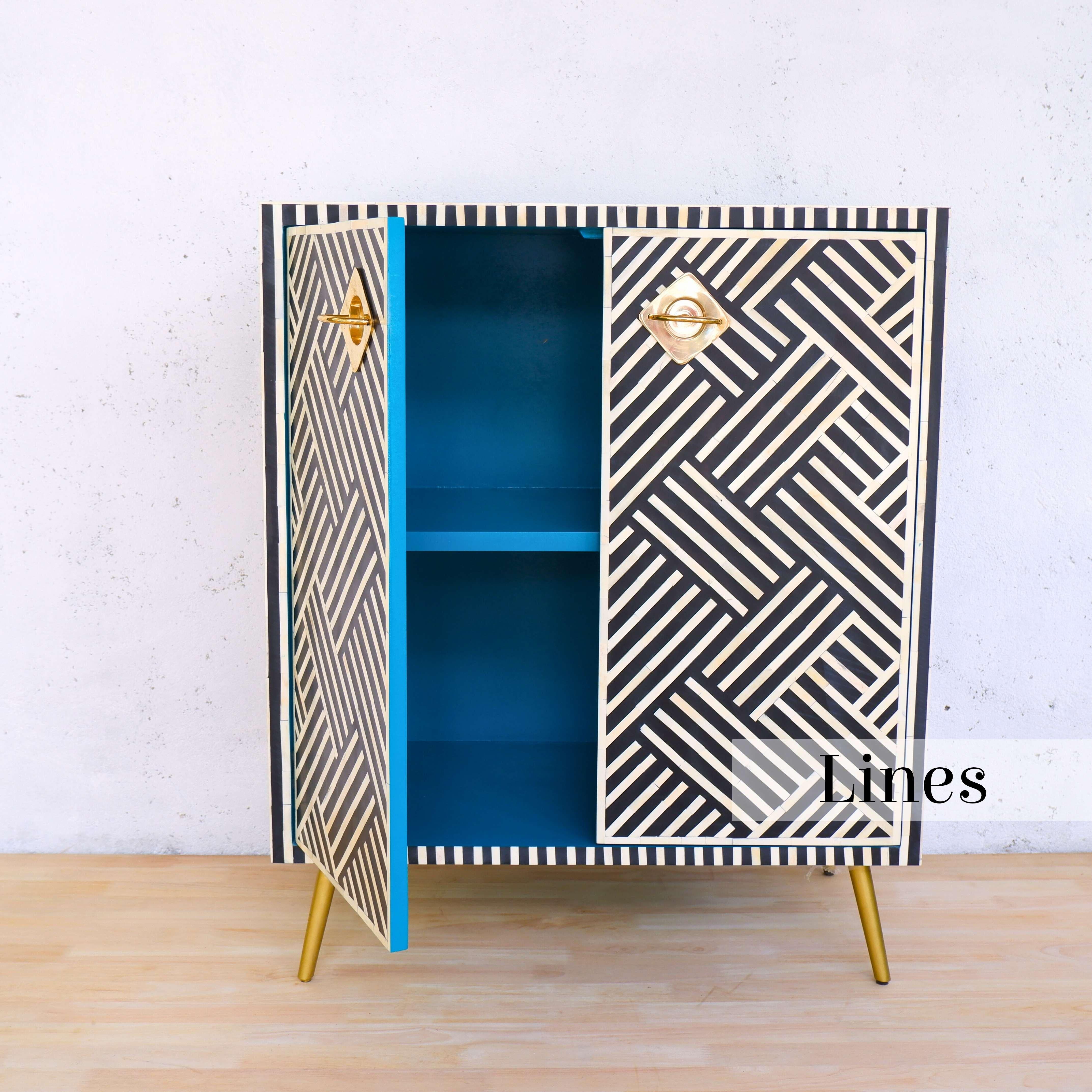 Contemporary Lines Black Inlay Cabinet,  Handcrafted by Artisanal For Sale