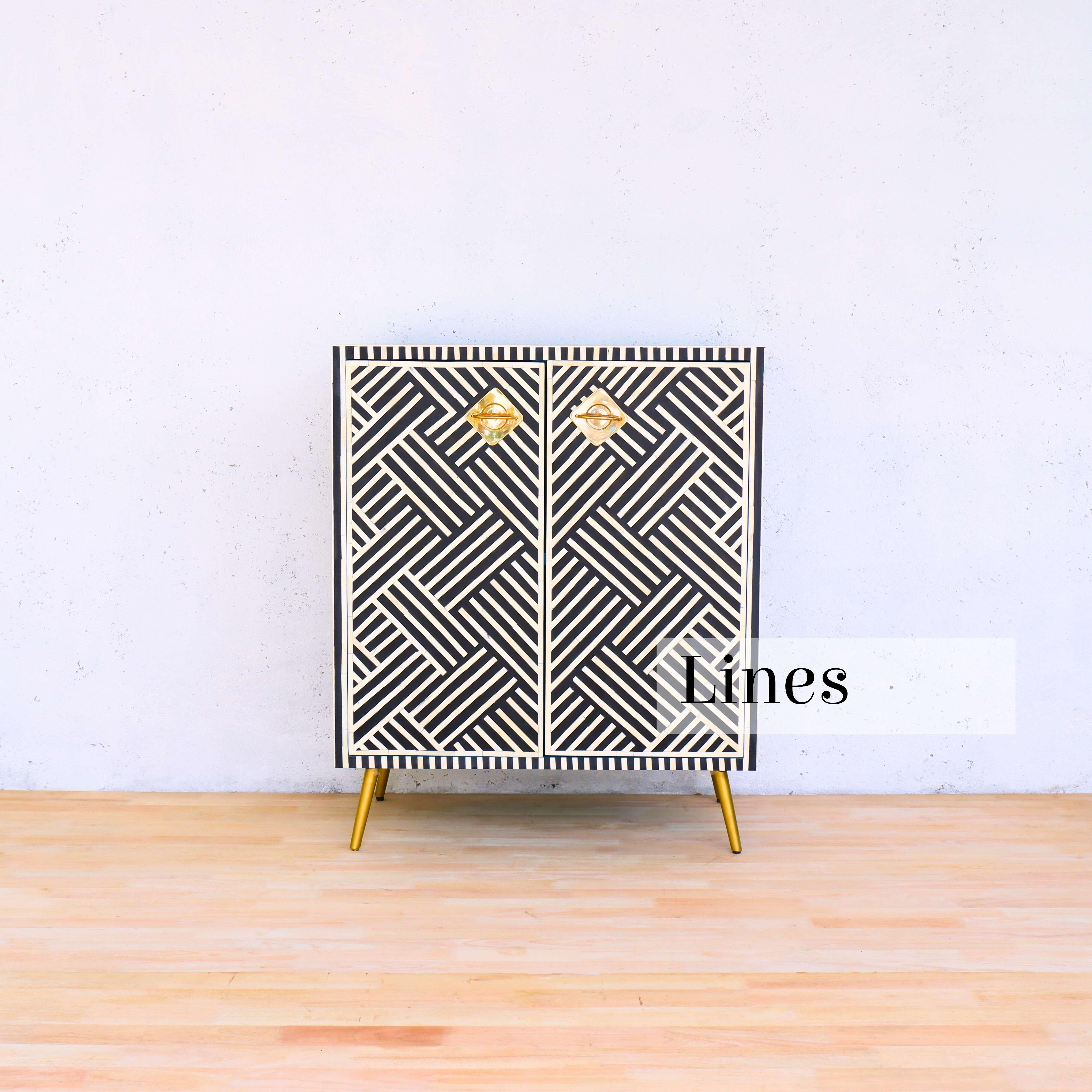 Bone Lines Black Inlay Cabinet,  Handcrafted by Artisanal For Sale