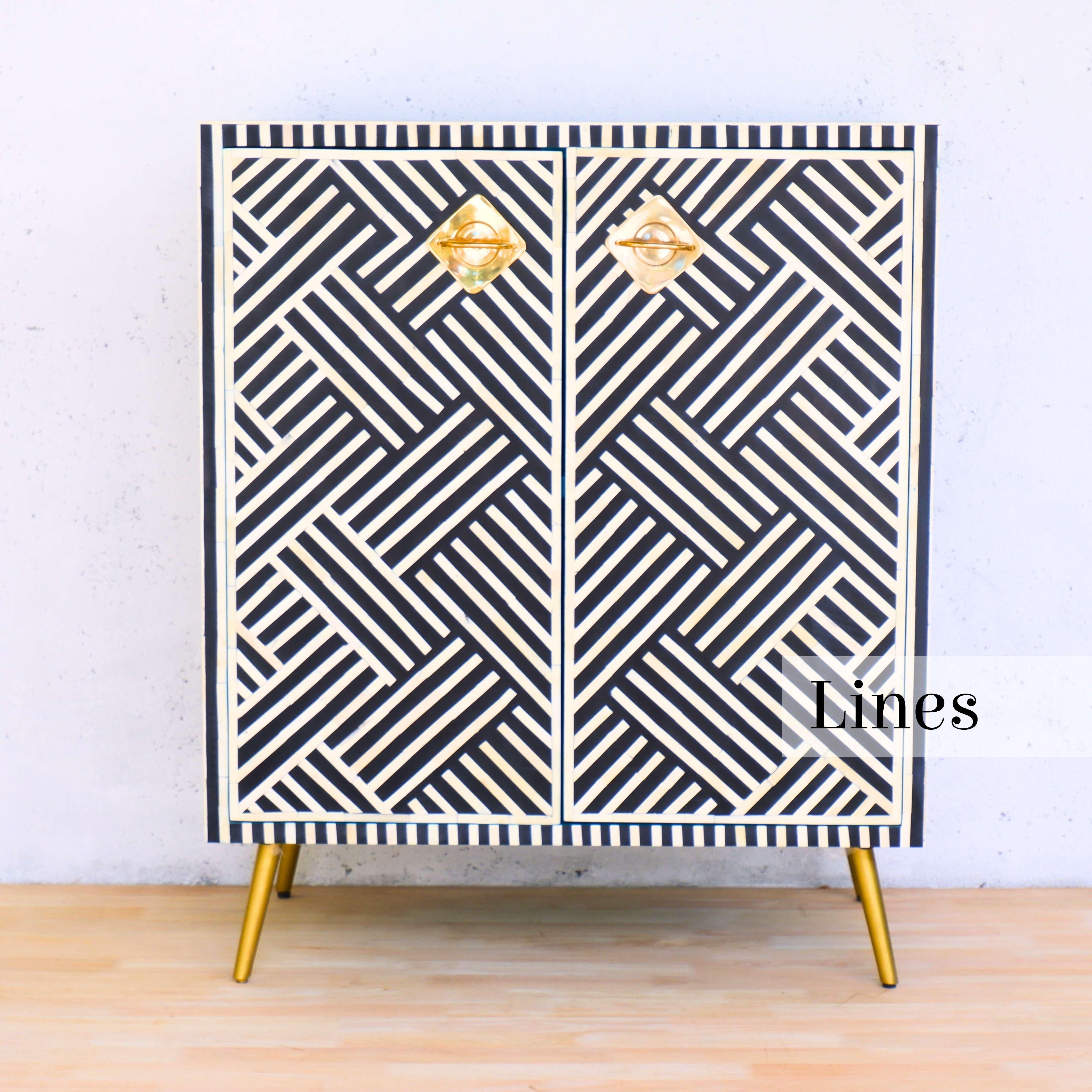 Lines Black Inlay Cabinet,  Handcrafted by Artisanal For Sale 1