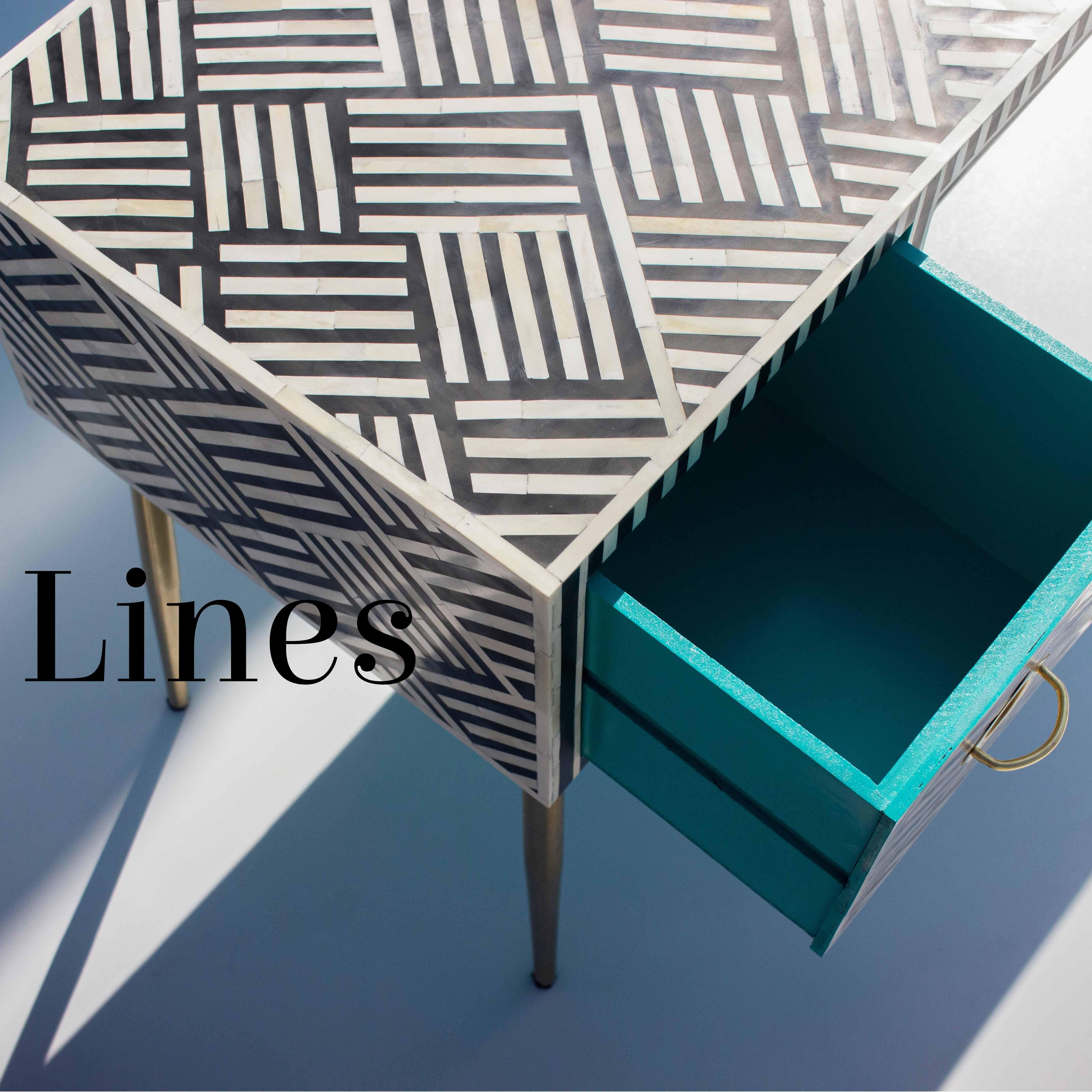 Indiano Scrivania Lines con intarsio nero, realizzata a mano da Artisanal in vendita