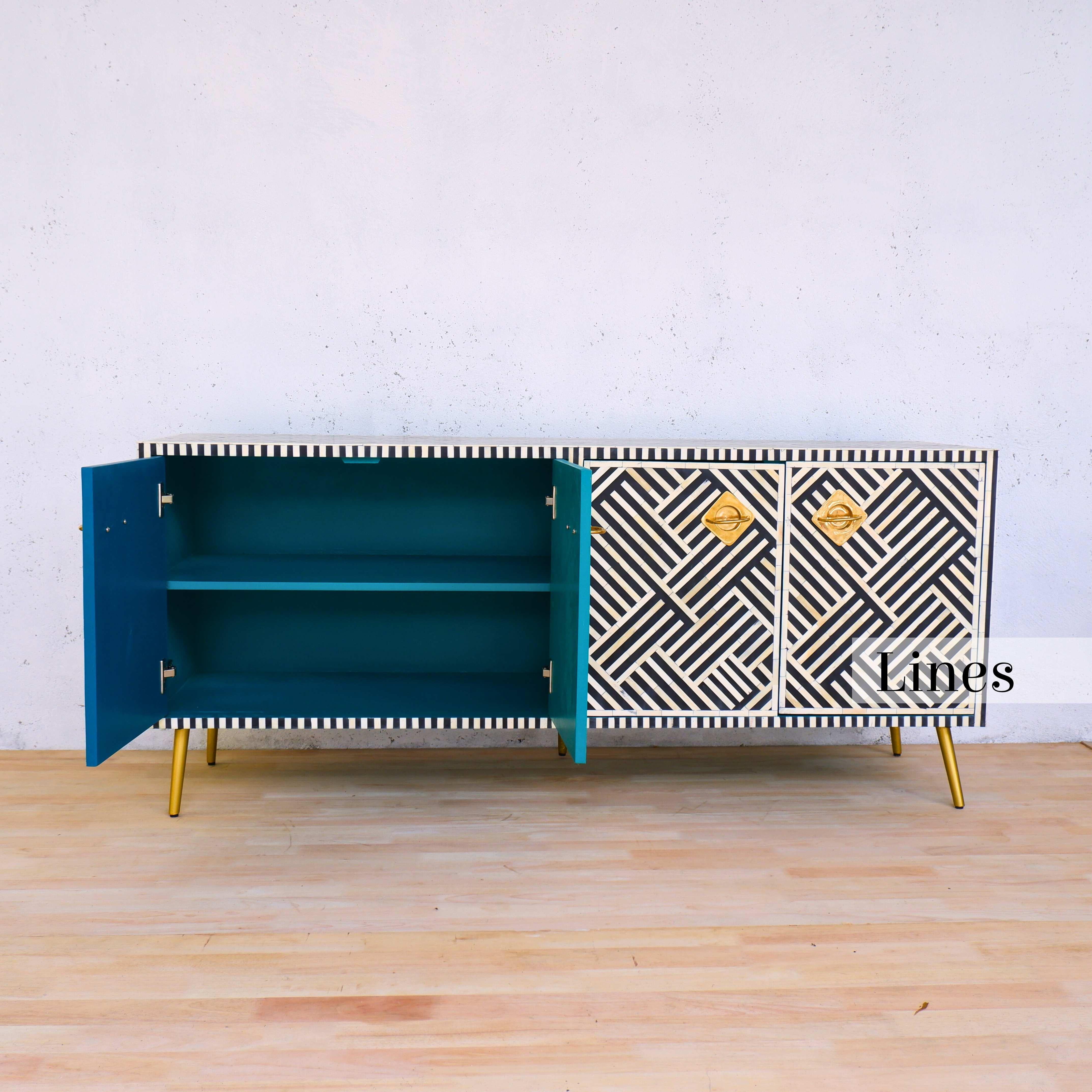 Lines Console multimediale con intarsio nero, credenza realizzata a mano da Artisanal in vendita 2