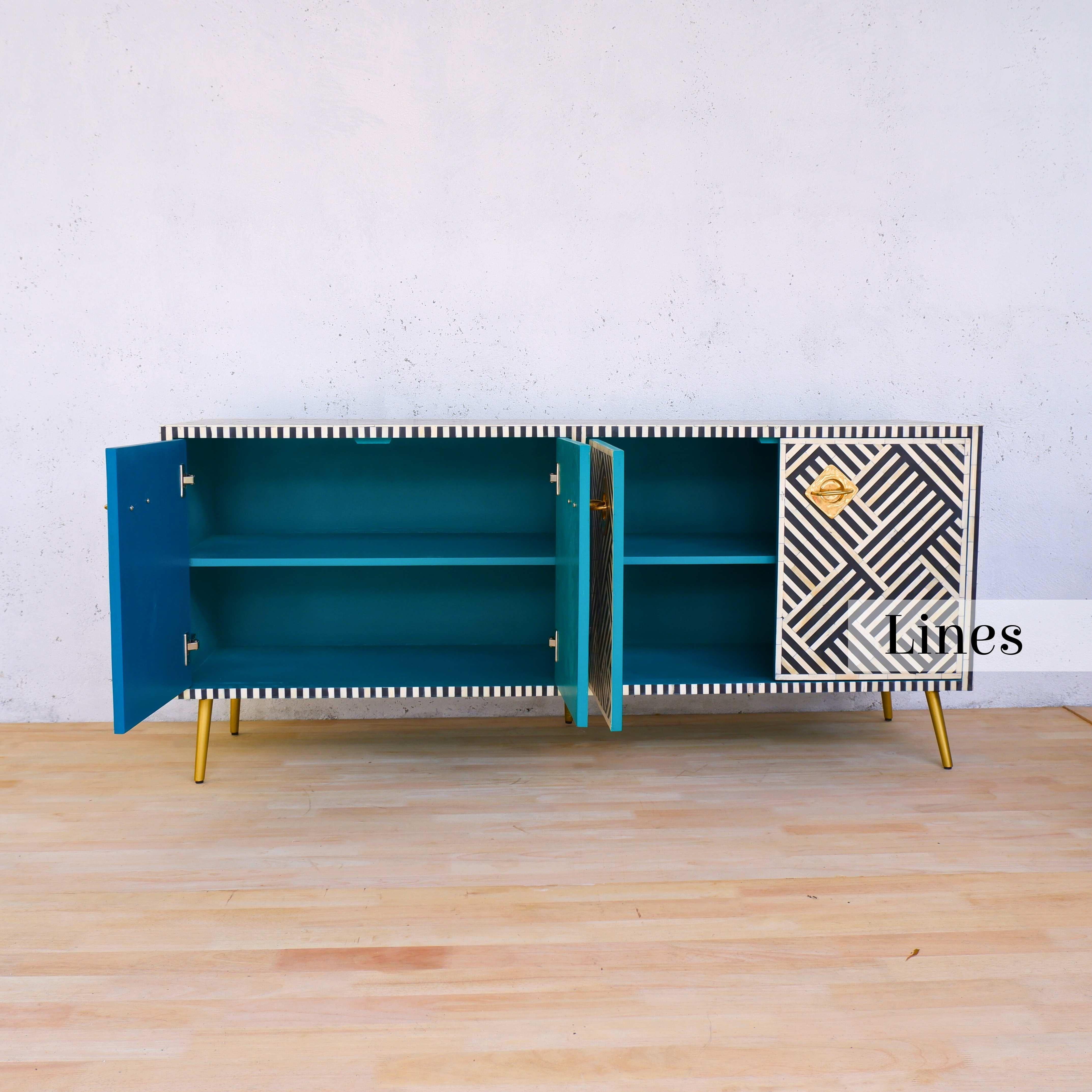 Lines Console multimediale con intarsio nero, credenza realizzata a mano da Artisanal in vendita 3