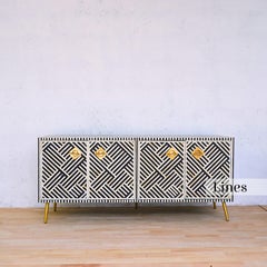 Lines Black Inlay Media Console, Credenza Handcrafted by Artisanal
