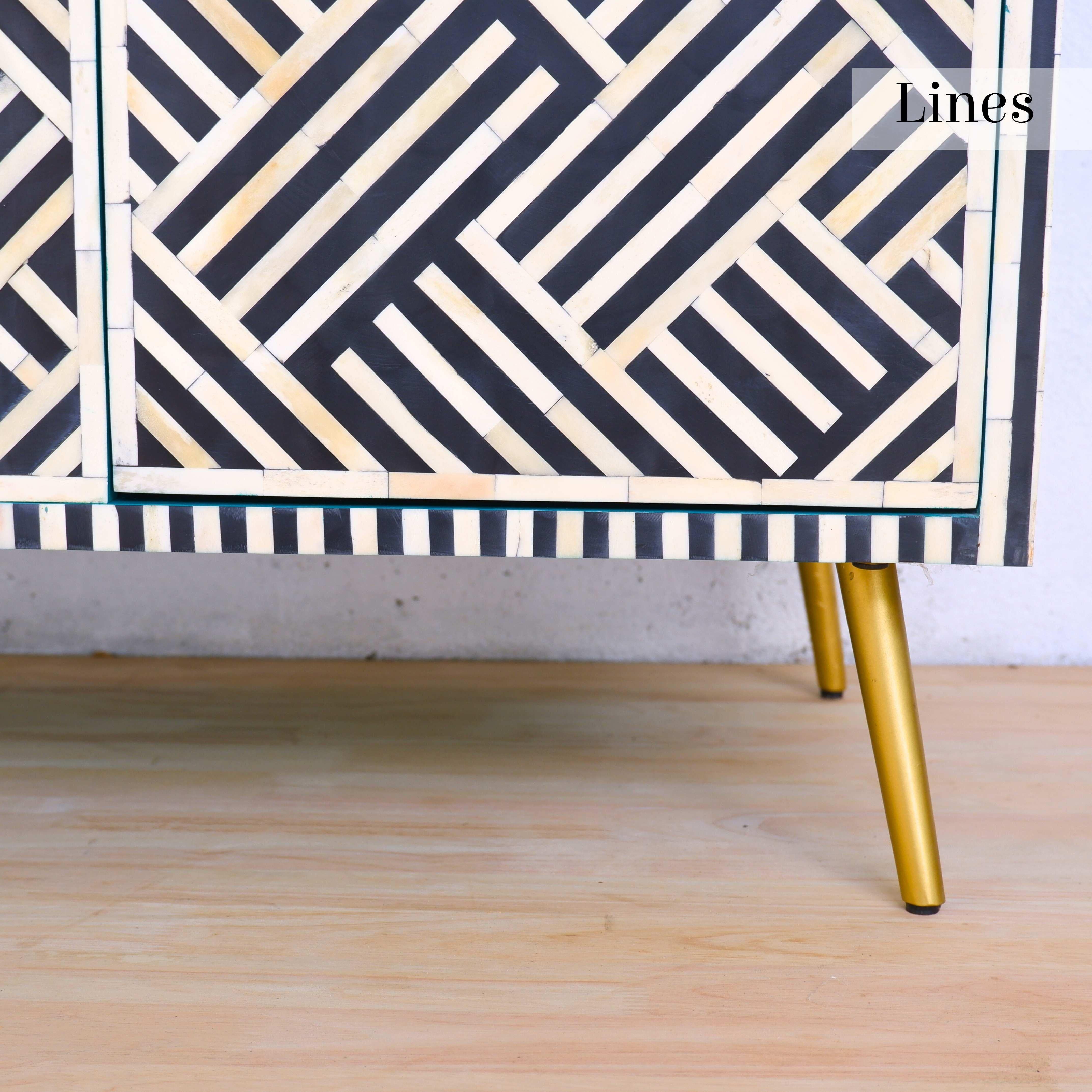 Osso Lines Console multimediale con intarsio nero, credenza realizzata a mano da Artisanal in vendita