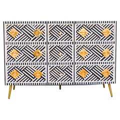 Lines Black Inlay Nine Drawer Dresser, Chest of Drawer Handcrafted by Artisanal