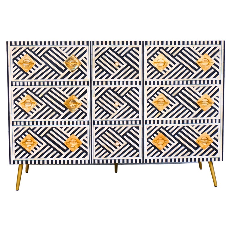 Lines Black Inlay Nine Drawer Dresser, Chest of Drawer Handcrafted by Artisanal For Sale at 1stDibs Lines Black Inlay Nine Drawer Dresser, Chest of Drawer Handcrafted by Artisanal For Sale at 1stDibs