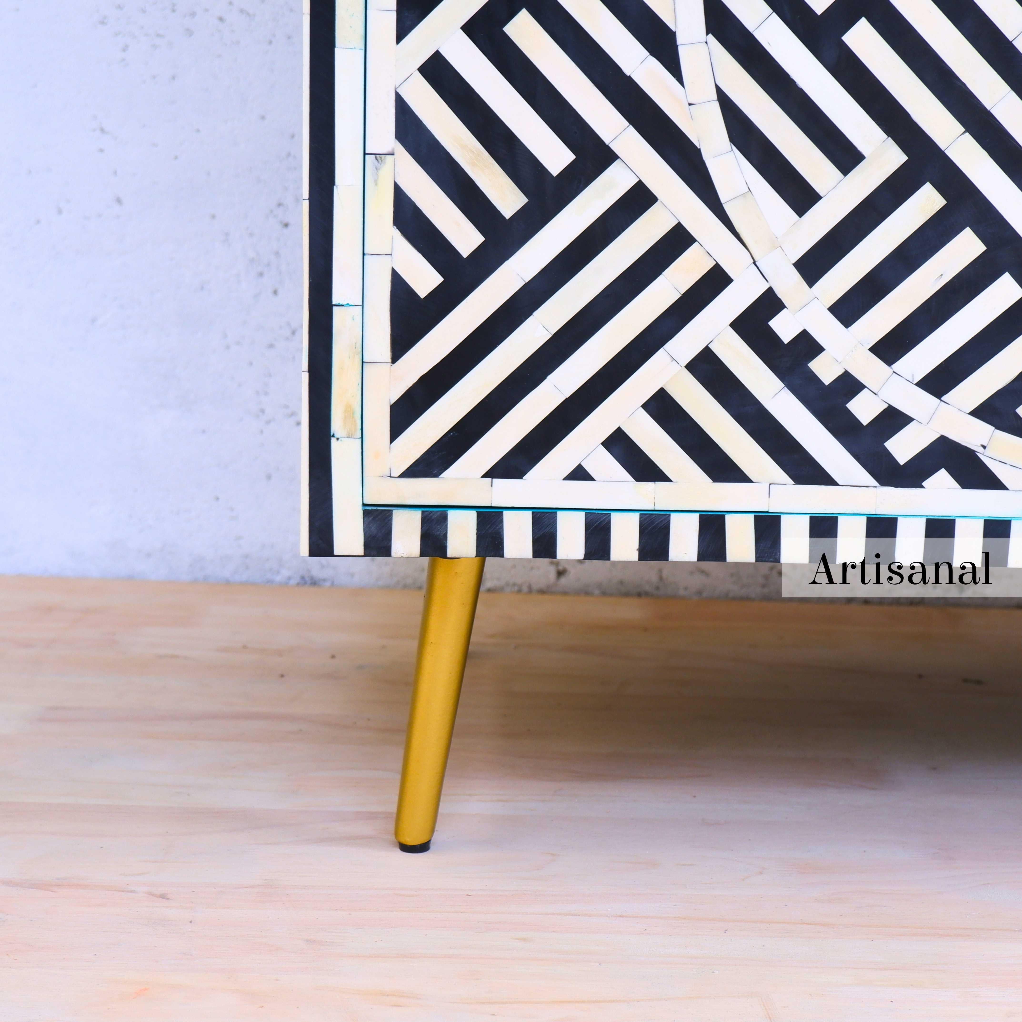 Contemporary Lines Black Inlay Sideboard, Buffet Handcrafted by Artisanal For Sale