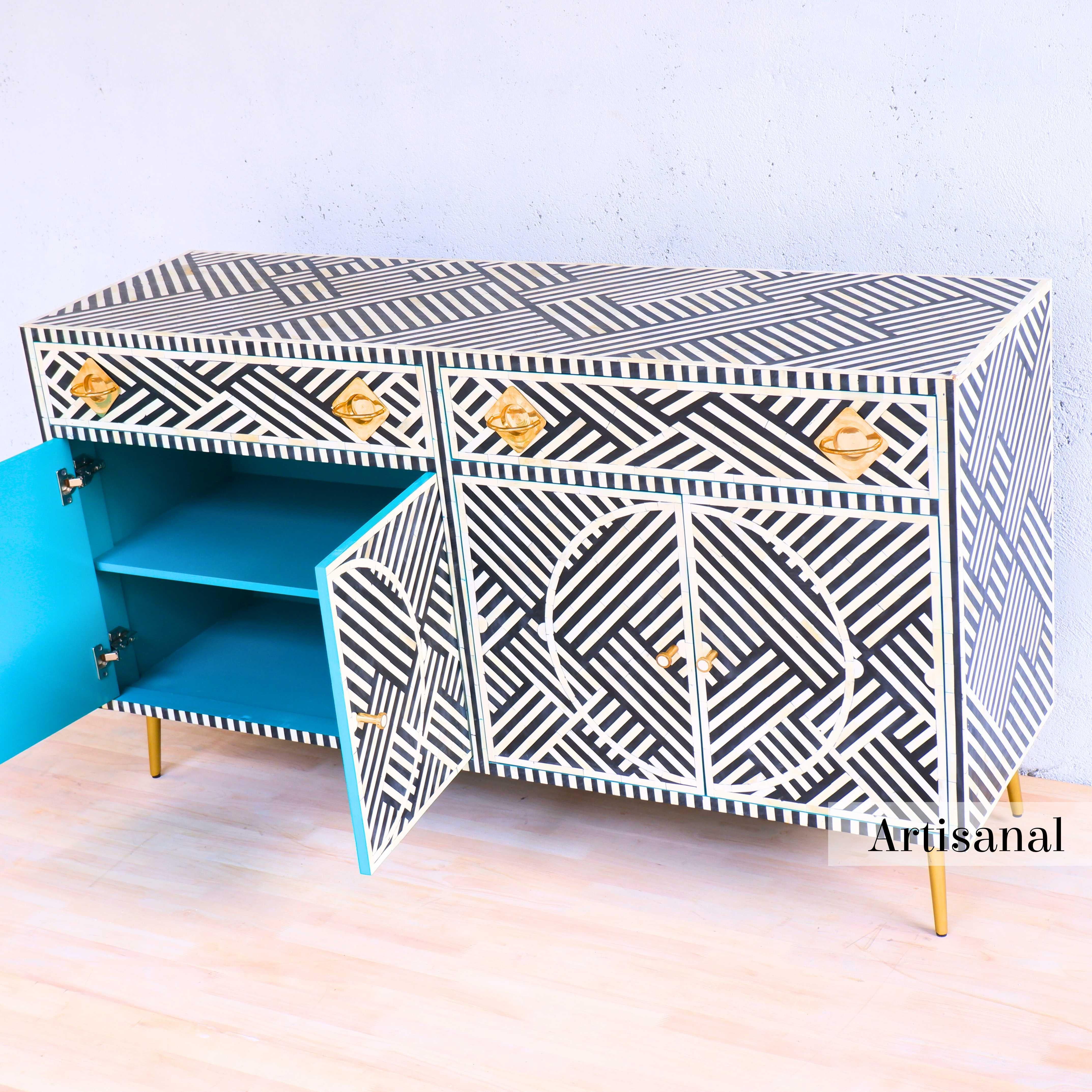 Lines Black Inlay Sideboard, Buffet Handcrafted by Artisanal For Sale 1