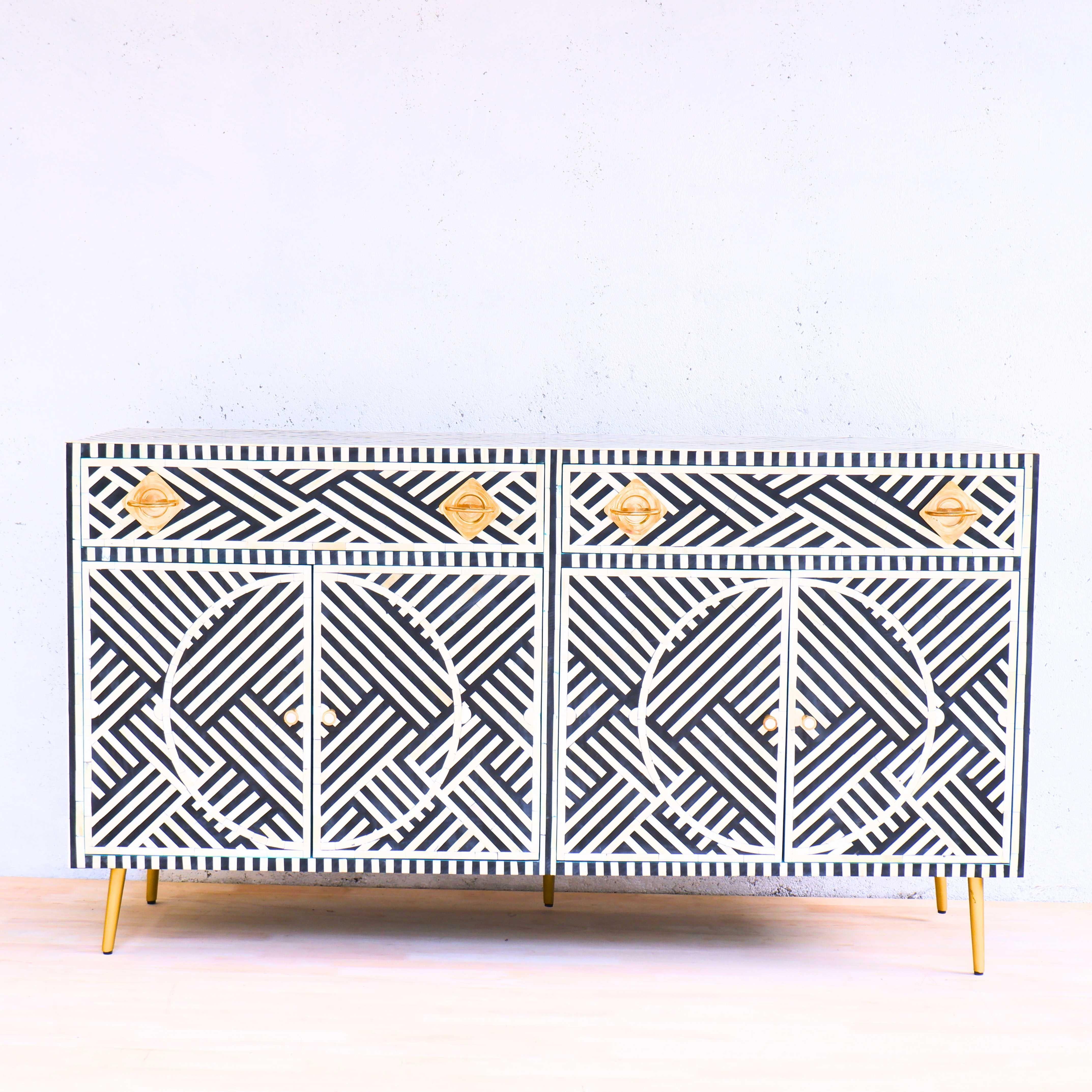Lines Black Inlay Sideboard, Buffet Handcrafted by Artisanal For Sale 2