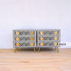 Lines Black Inlay Three Drawer Dresser, Chest of Drawer Handcrafted by Artisanal