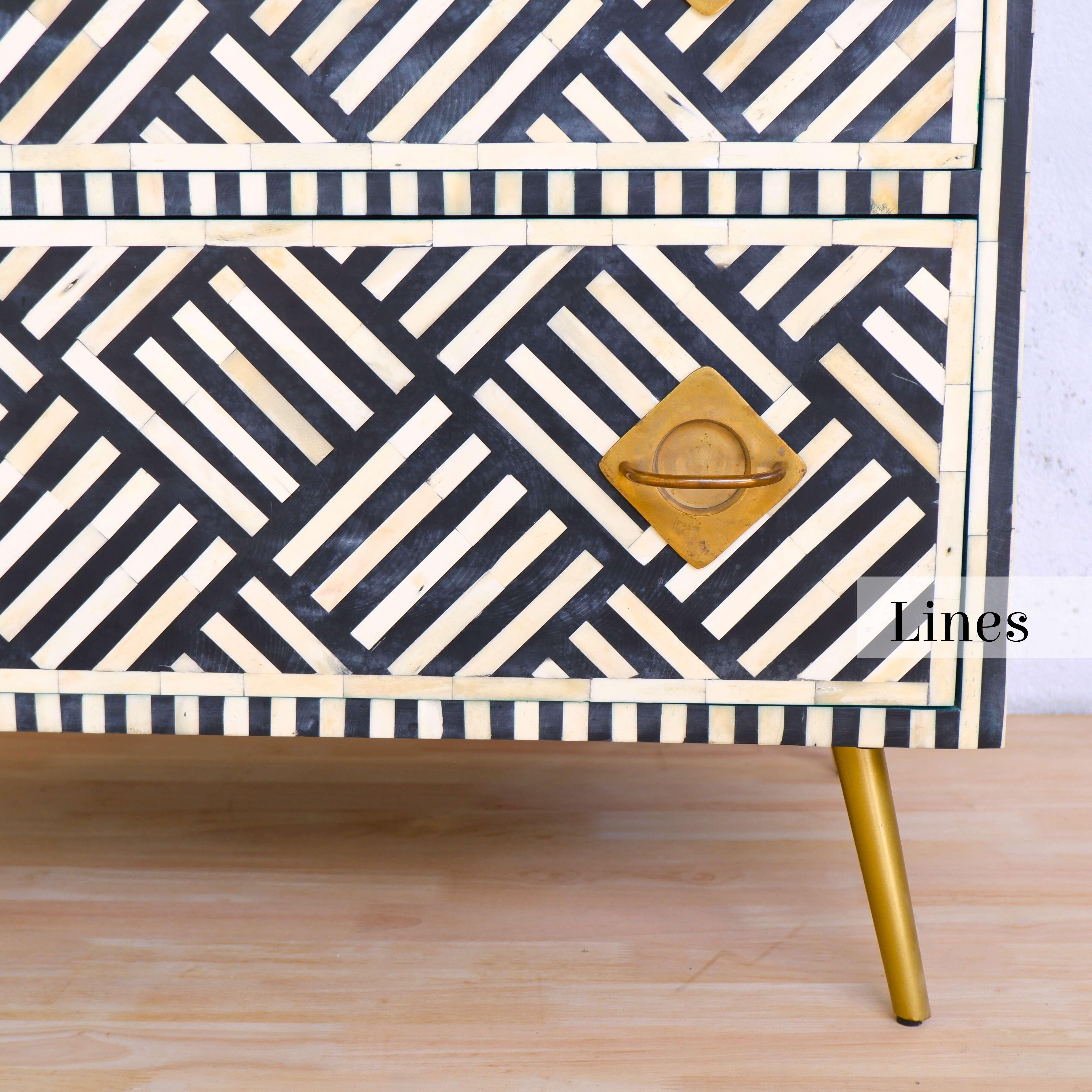 Contemporary Lines Black Inlay Three Drawer Dresser, Chest of Drawer Handcrafted by Artisanal For Sale