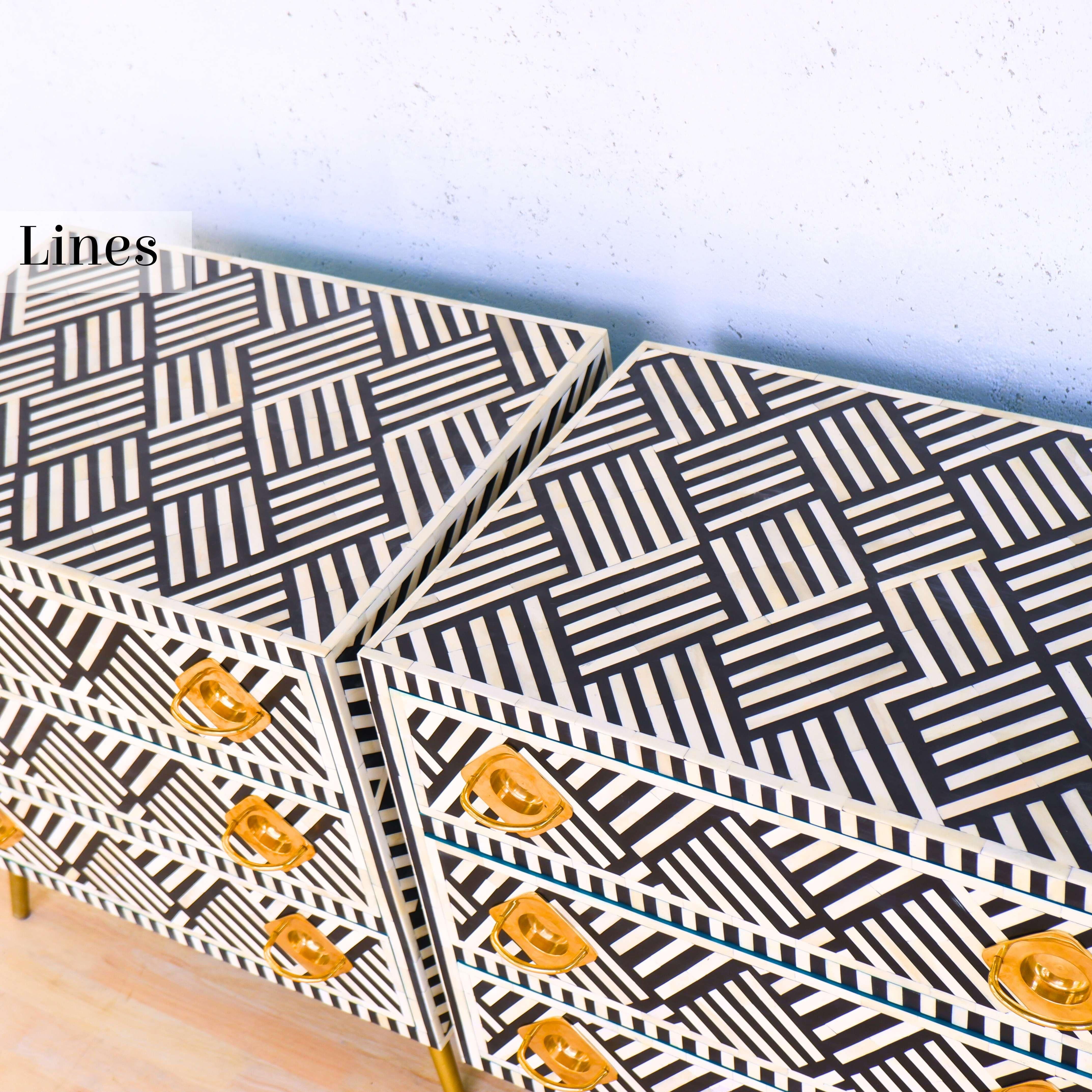 Lines Cassettiera a tre cassetti con intarsio nero, cassettiera realizzata a mano da Artisanal In condizioni Nuovo in vendita a New York, NY