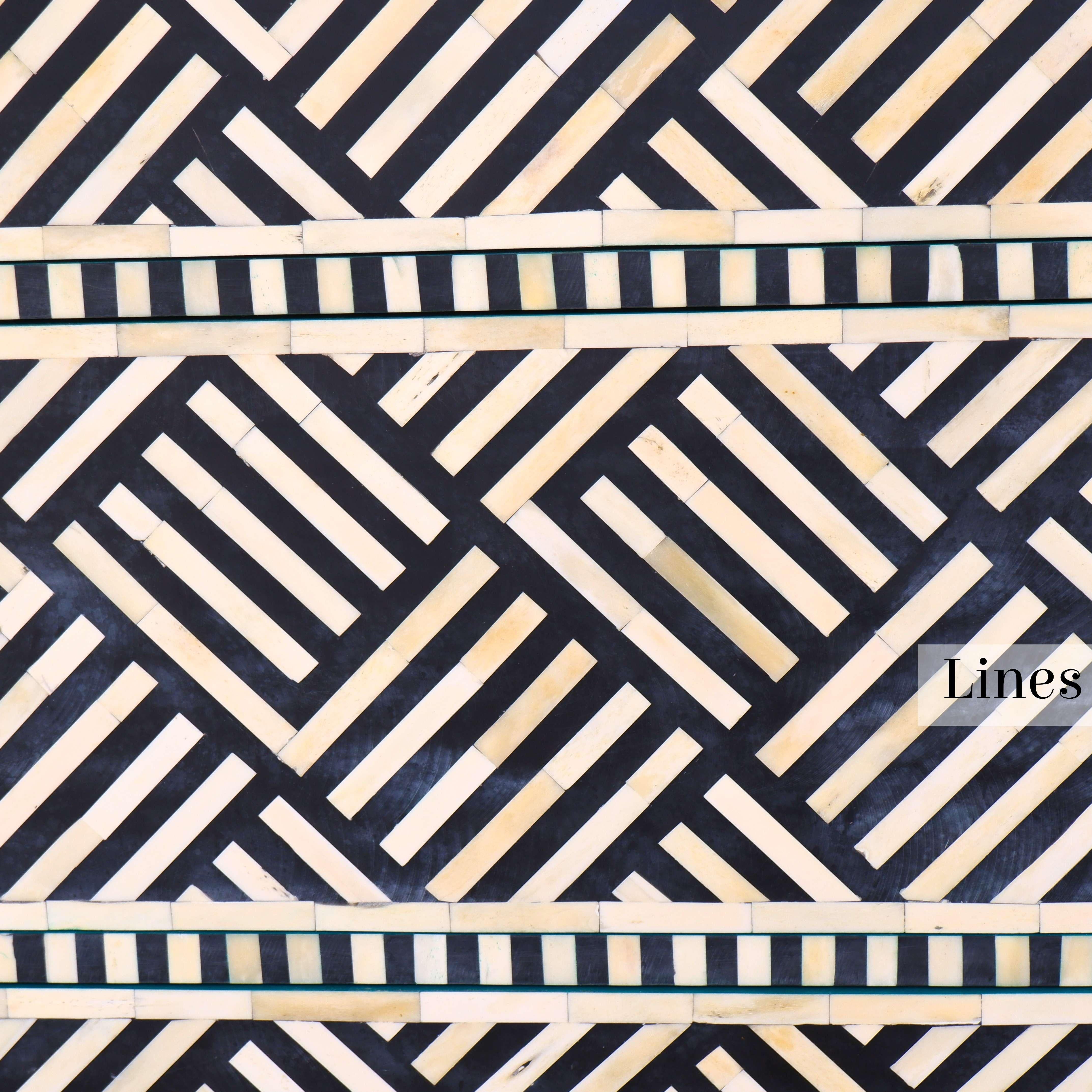 Lines Black Inlay Three Drawer Dresser, Chest of Drawer Handcrafted by Artisanal For Sale 2