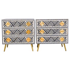 Lines Black Inlay Three Drawer Dresser, Chest of Drawer Handcrafted by Artisanal