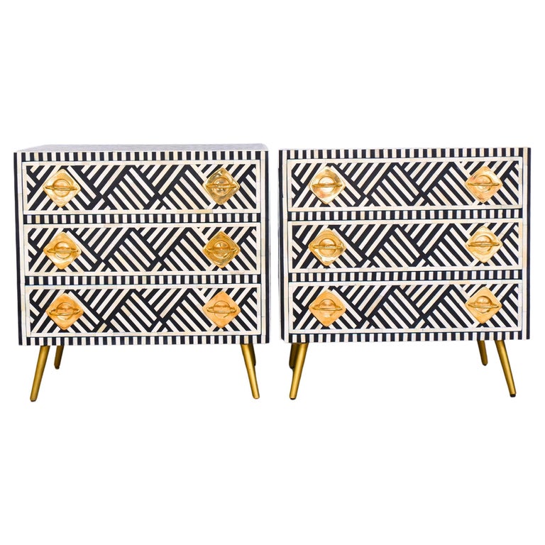 Lines Black Inlay Three Drawer Dresser, Chest of Drawer Handcrafted by  Artisanal For Sale at 1stDibs