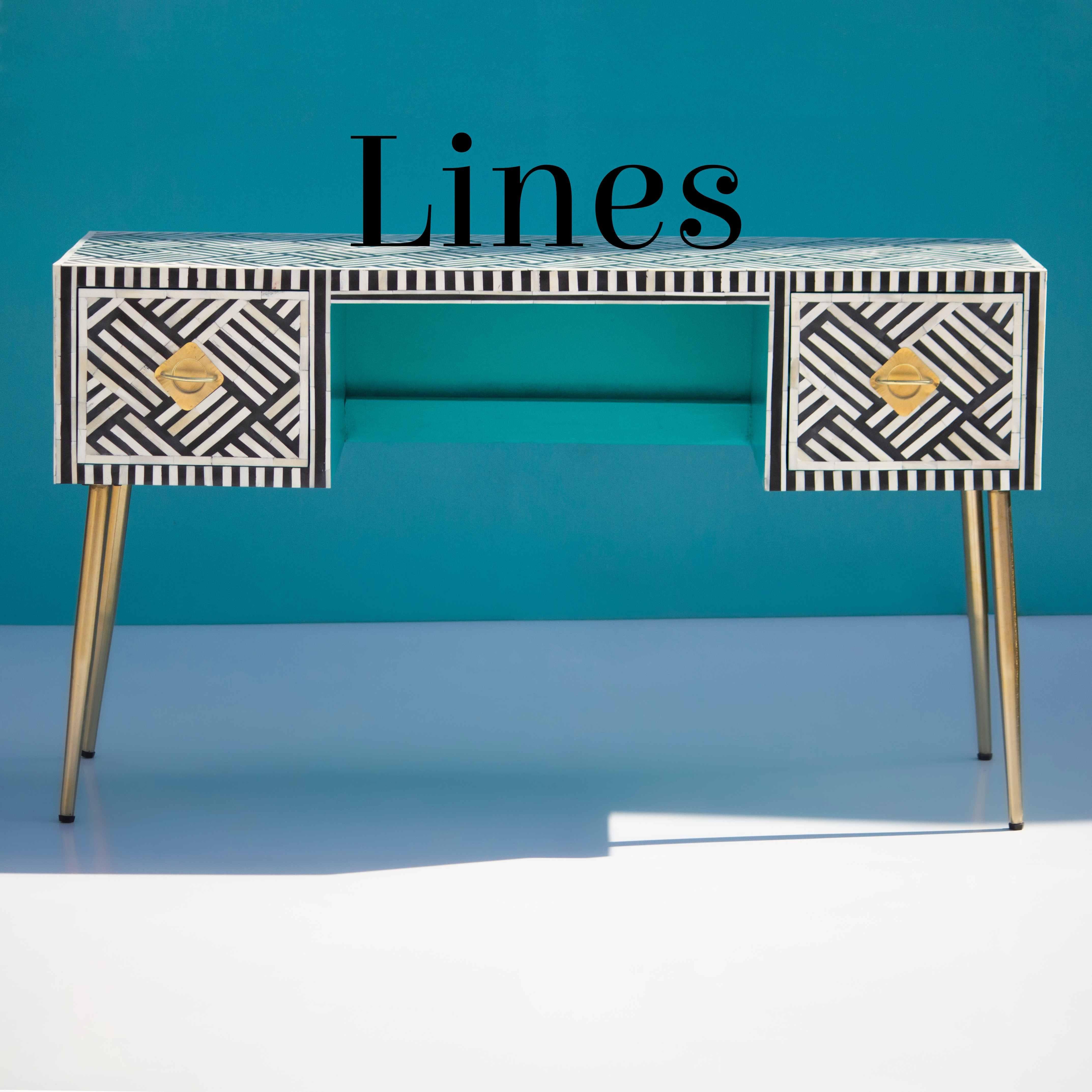 Elevate your home office or workspace with our exquisite bone inlay work desk, a stunning addition that seamlessly blends timeless craftsmanship with modern sophistication. Adorned with intricate line patterns, this desk showcases the artistry of
