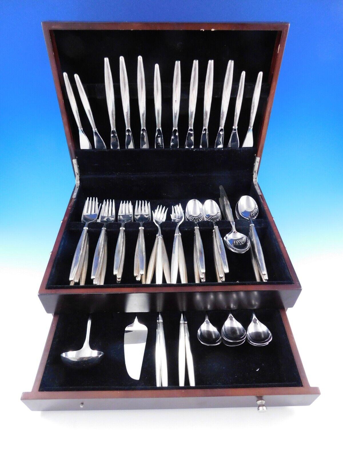 Lines by Contempra House - Division of Towle Mid-Century Modern Sterling Silver Flatware set - 66 pieces total. All pieces have hollow handles with stainless implements. This set includes:

8 Knives, 7 - 9