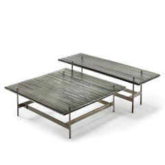 Lines Glass Top Coffee Table with Smoked or Clear Finish Top