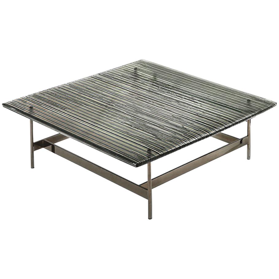 Lines Glass Top Coffee Table with Smoked or Clear Finish Top For Sale