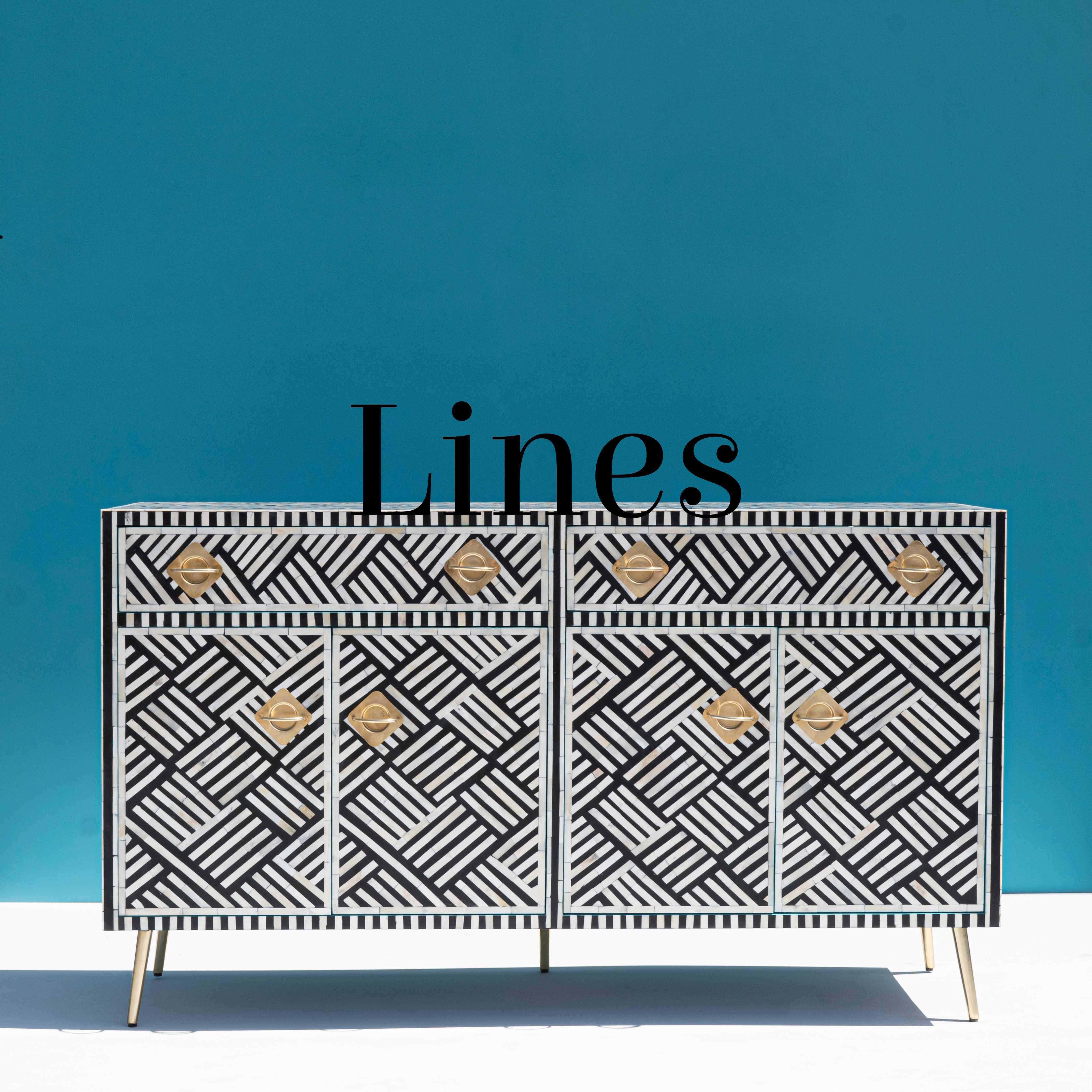 The black and white bone inlay buffet with a lines pattern is a stunning piece that exudes elegance and classic charm. Its intricate design and high-contrast colors make it a standout addition to any room. The buffet features spacious drawers and
