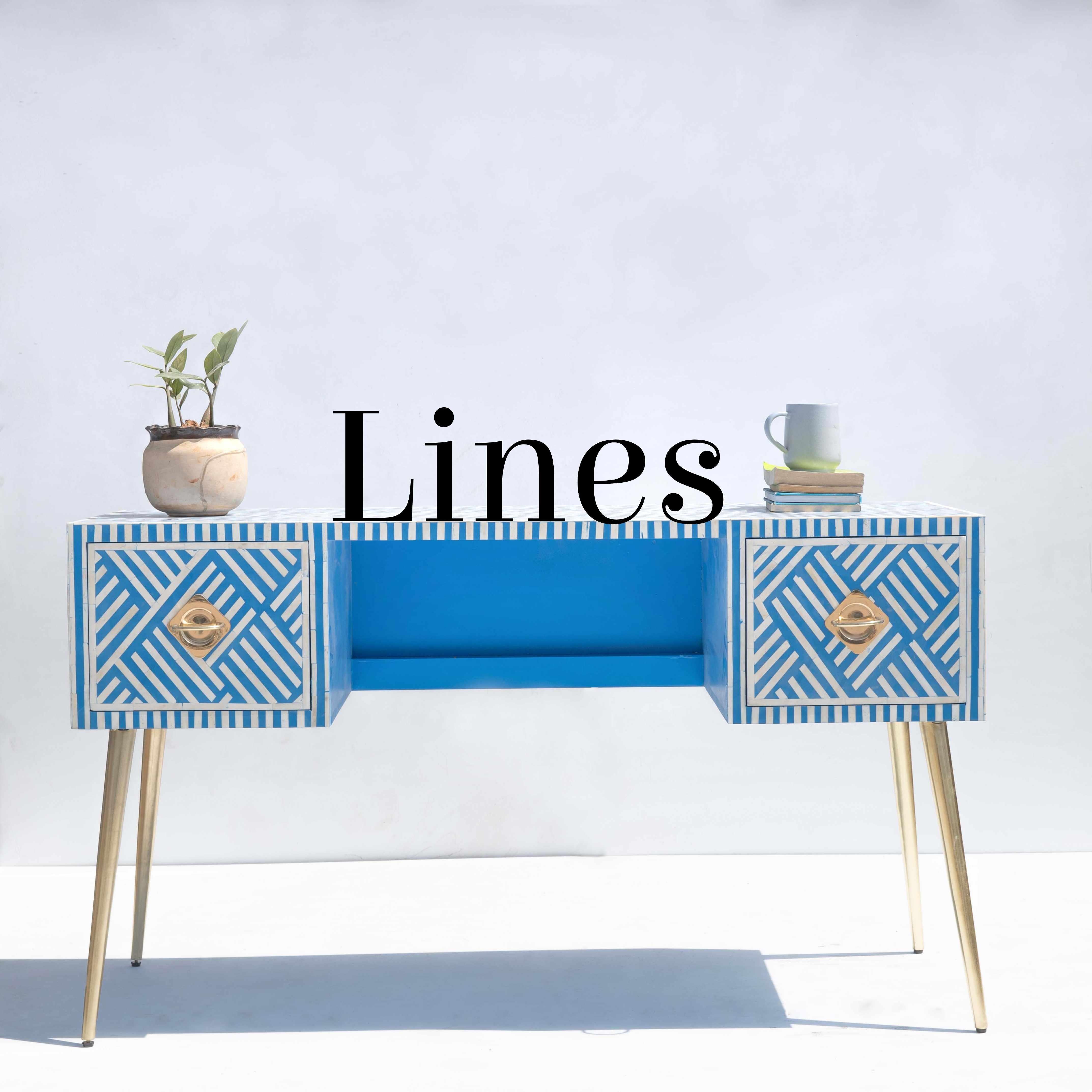 Incrusté Bureau lignes bleu ciel, fabriqué à la main par Artisanal en vente