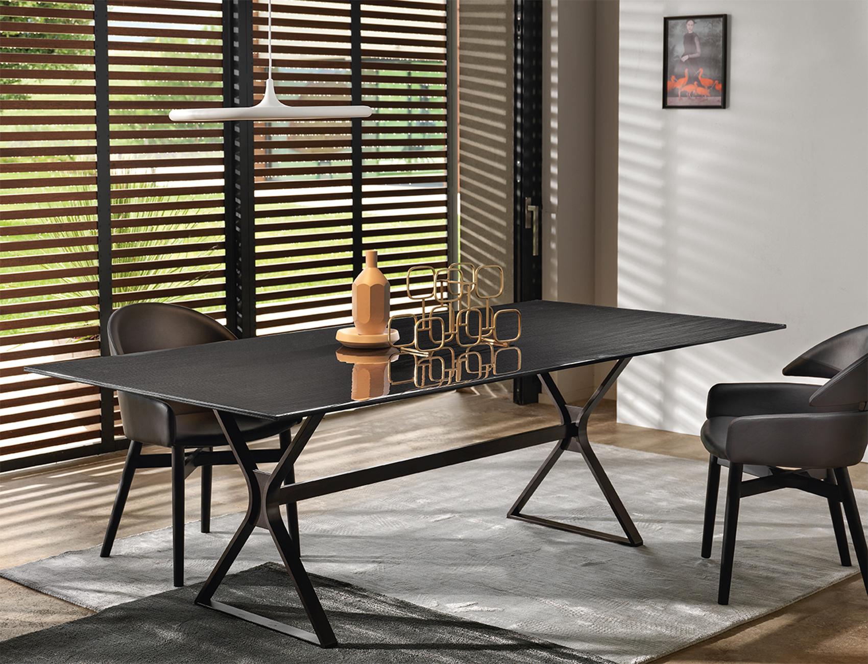 Contemporary Lines Top Dining Table with Metal Tinted Top For Sale