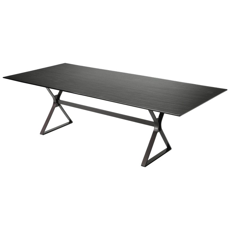 Lines Top Dining Table with Metal Tinted Top For Sale