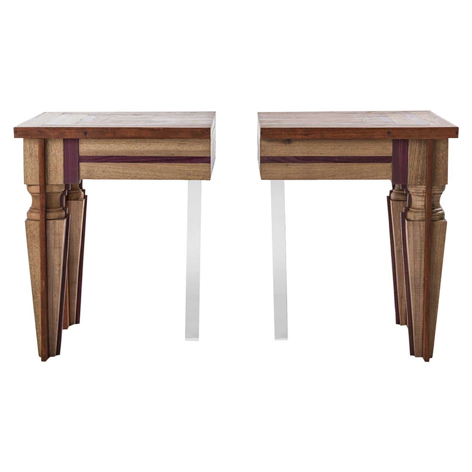 Lines Under the Forest Wood and Plexiglas Side Table For Sale