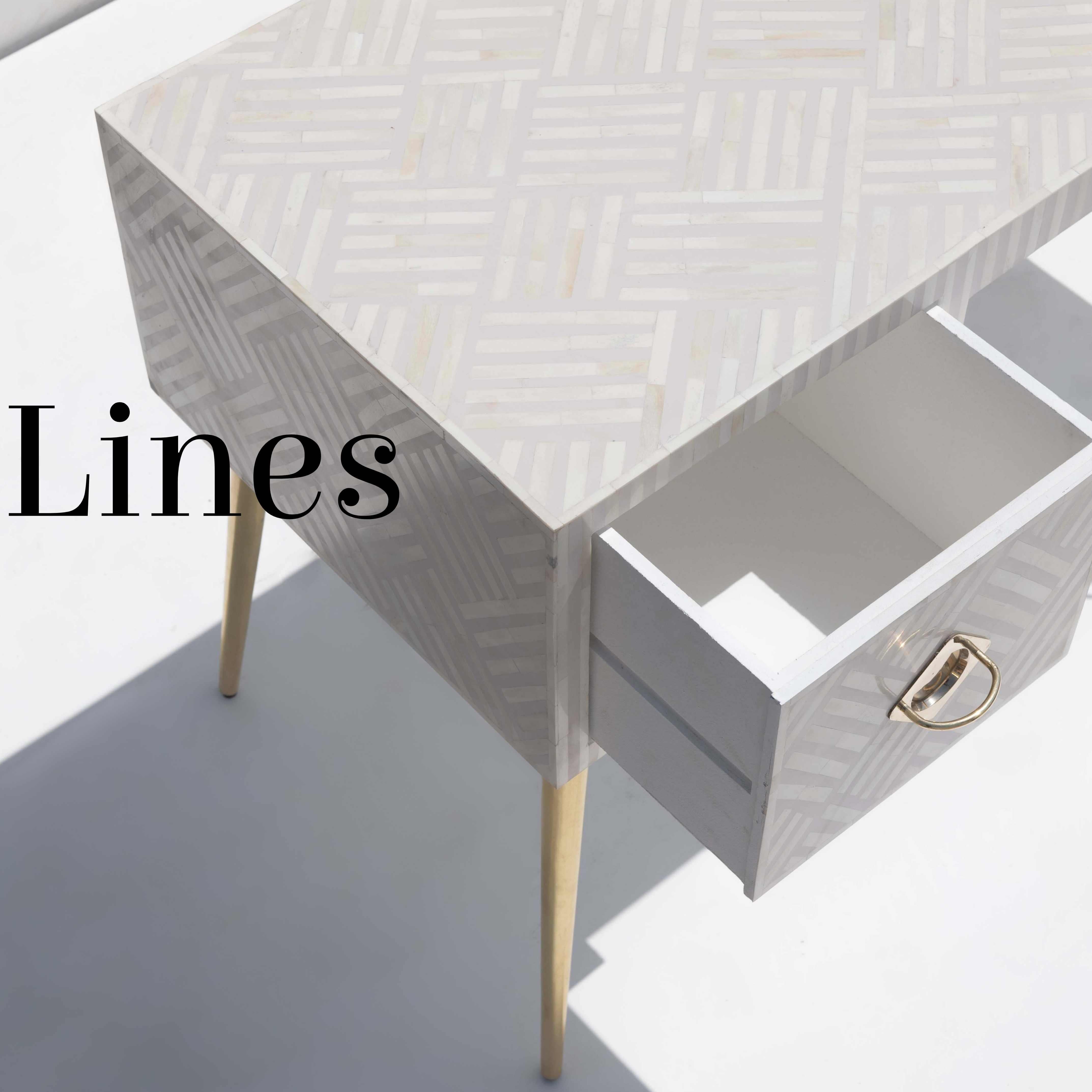 Indiano Scrivania Lines White Inlay, realizzata a mano da Artisanal in vendita
